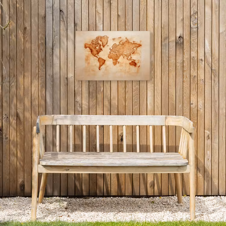 Wereldkaart - Roestbruine inkt Tuinposter op houten frame 2 cm dik klein -sfeer4