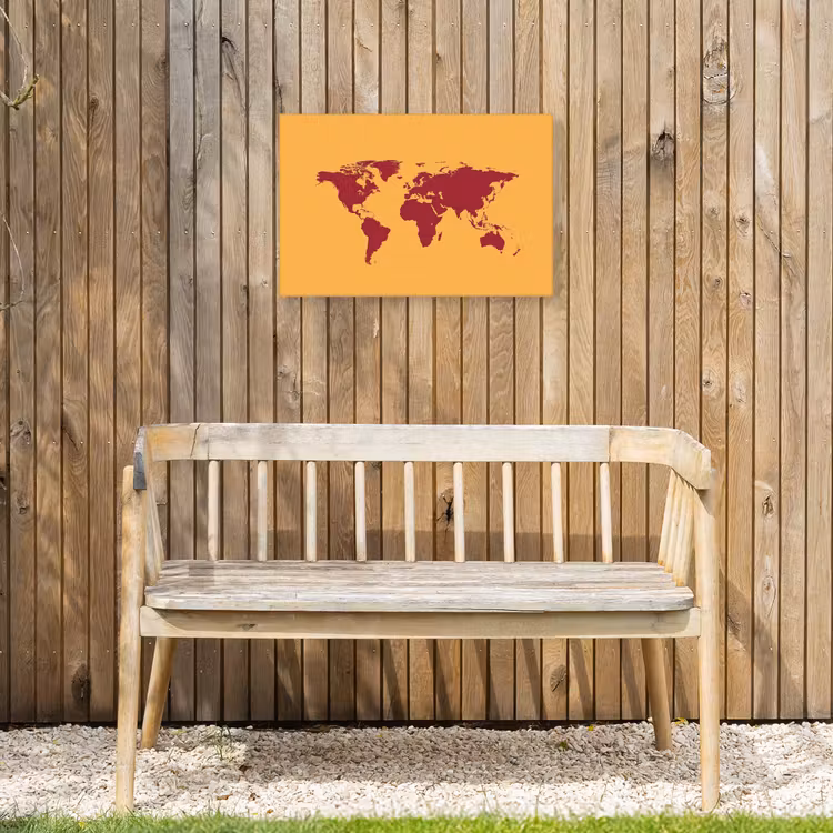 Wereldkaart - Rood - Simpel Tuinposter op houten frame 2 cm dik klein -sfeer4