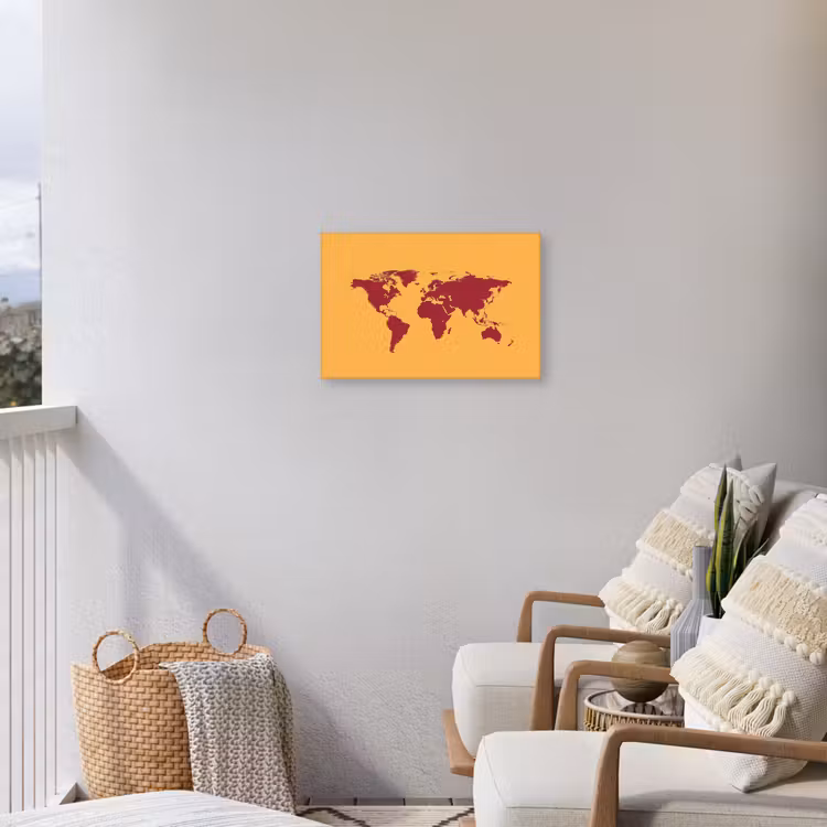 Wereldkaart - Rood - Simpel Tuinposter op houten frame 2 cm dik klein -sfeer1