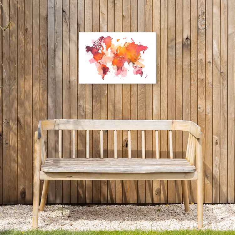 Wereldkaart - Rood - Wolkjes Tuinposter op houten frame 2 cm dik klein -sfeer4