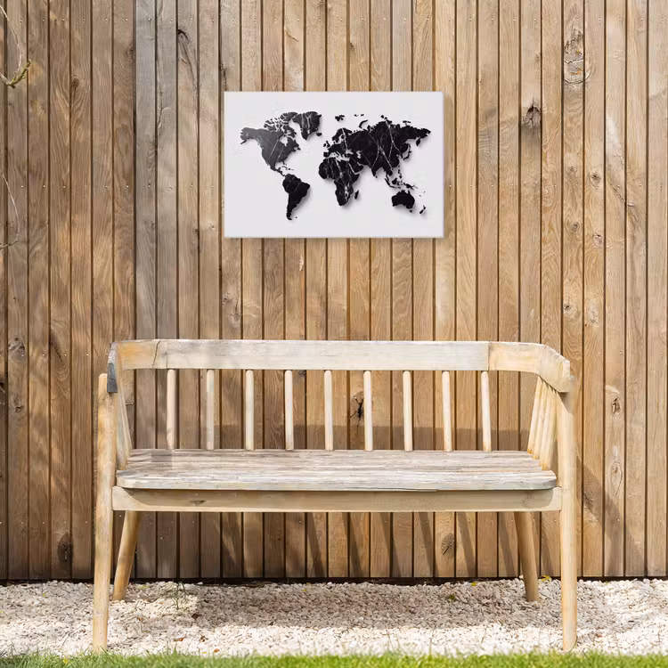 Wereldkaart - Zwart - Marmer - Elegant Tuinposter op houten frame 2 cm dik klein -sfeer4