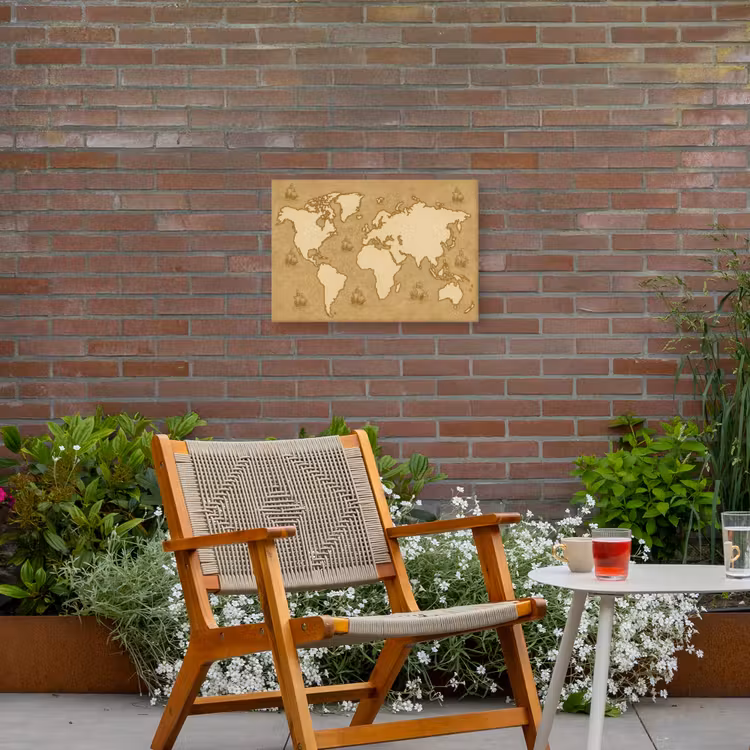 Wereldkaart - Zeilschepen - Ouderwets Tuinposter op houten frame 2 cm dik klein -sfeer3