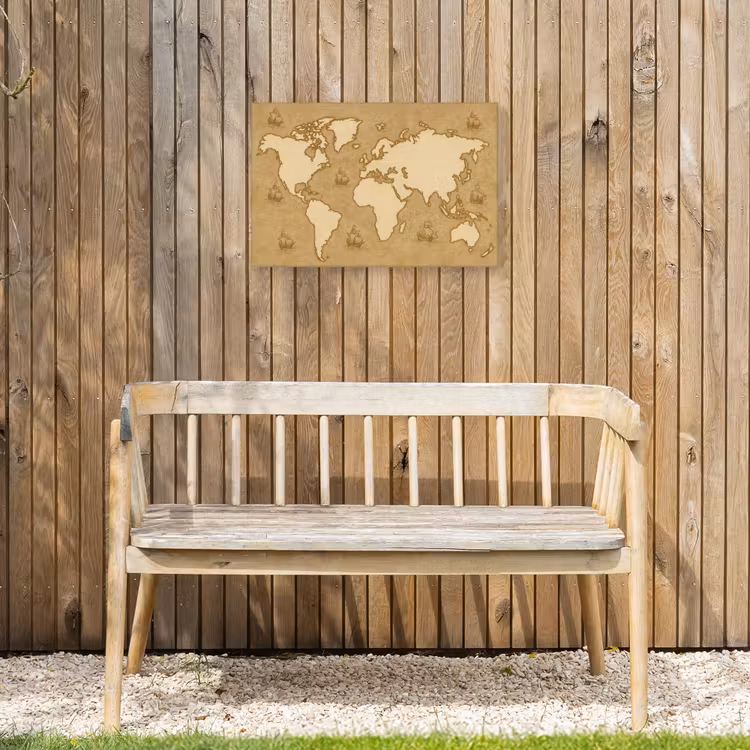 Wereldkaart - Zeilschepen - Ouderwets Tuinposter op houten frame 2 cm dik klein -sfeer4