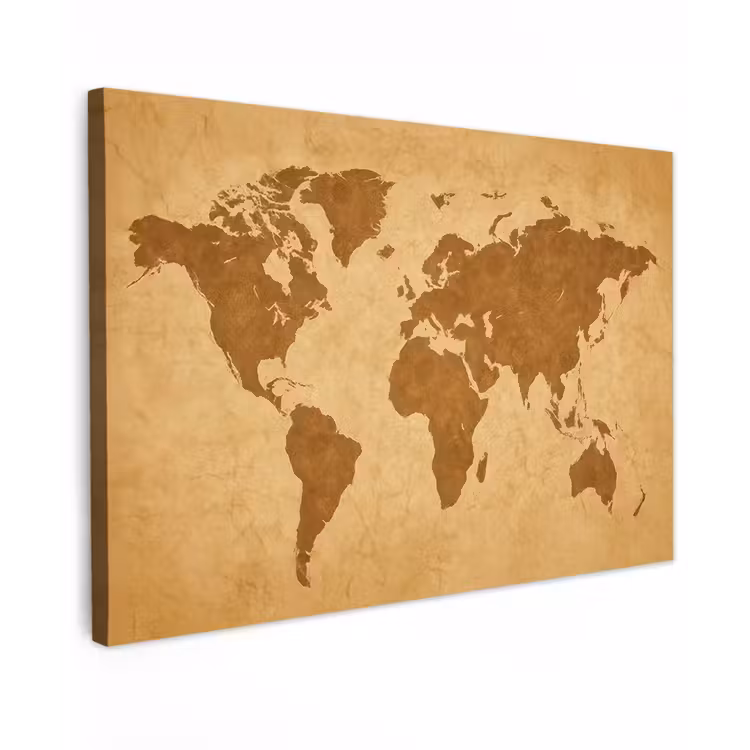 Wereldkaart -  sepia silhouet Tuinposter op houten frame 2 cm dik klein -3d