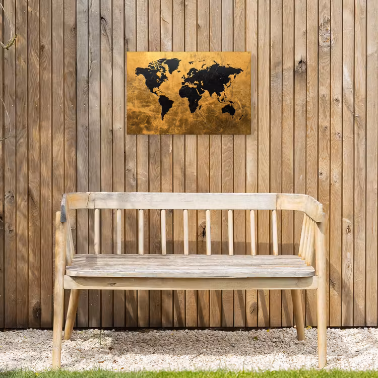 Wereldkaart - Vlekdetails - Goud Tuinposter op houten frame 2 cm dik klein -sfeer4