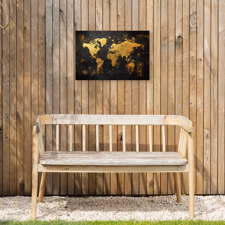 Wereldkaart - Spetters - Zwart - Artistiek Tuinposter op houten frame 2 cm dik klein -sfeer4