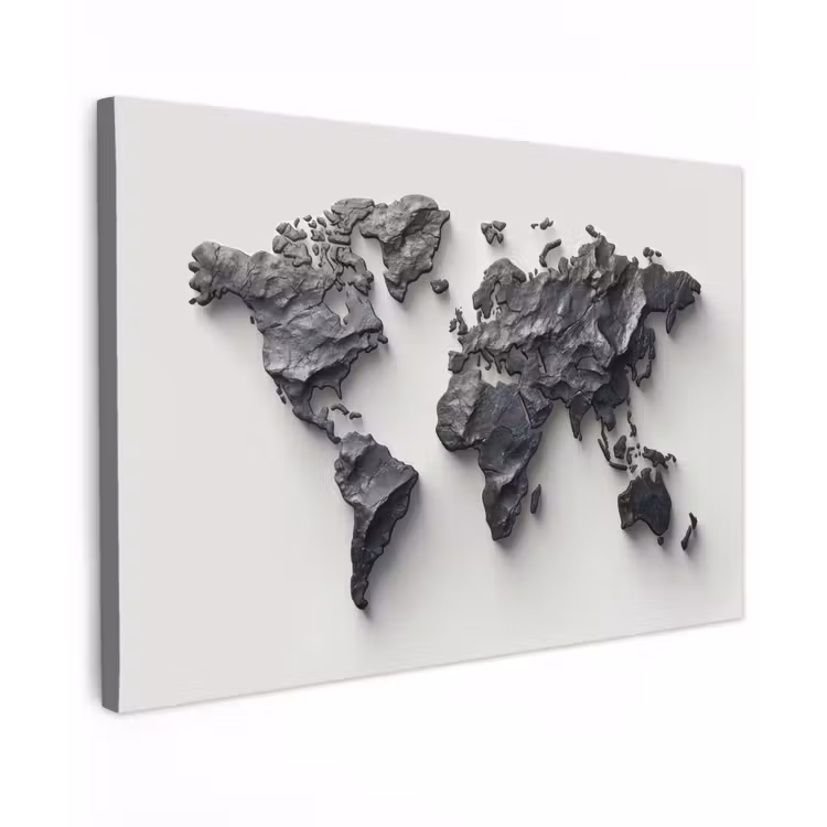 Wereldkaart - Steen - 3D Tuinposter op houten frame 2 cm dik klein -3d
