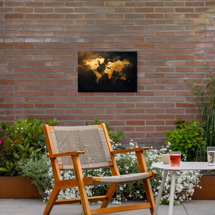 Wereldkaart - Sterrenbeelden - Gouden stippen Tuinposter op houten frame 2 cm dik klein -sfeer3
