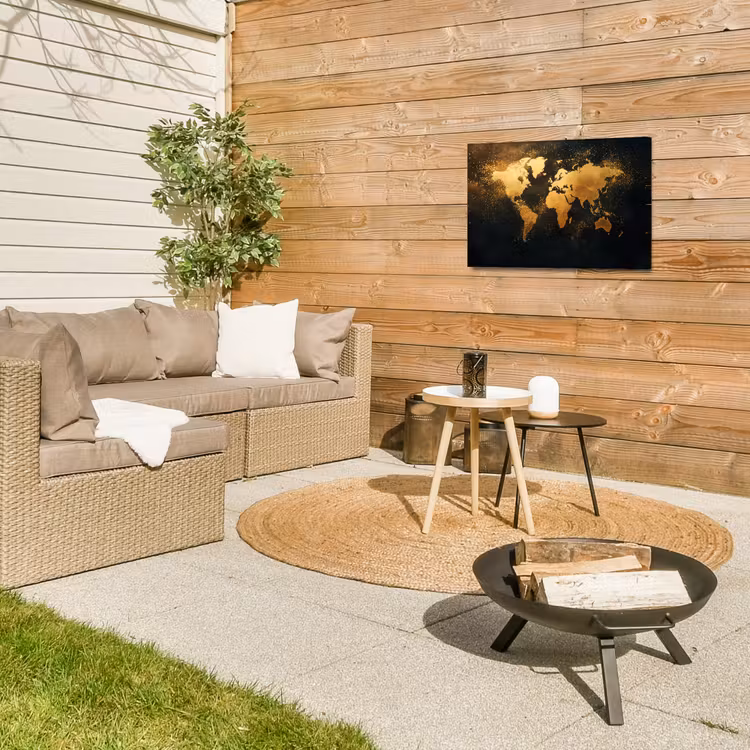 Wereldkaart - Sterrenbeelden - Gouden stippen Tuinposter op houten frame 2 cm dik klein -sfeer2