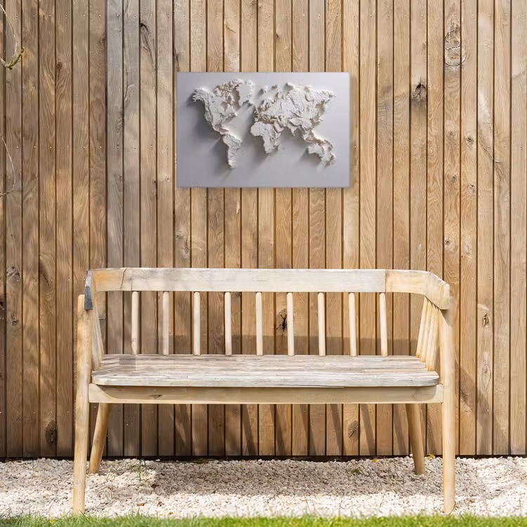 Wereldkaart - Subtiel reliëf - Wit Tuinposter op houten frame 2 cm dik klein -sfeer4