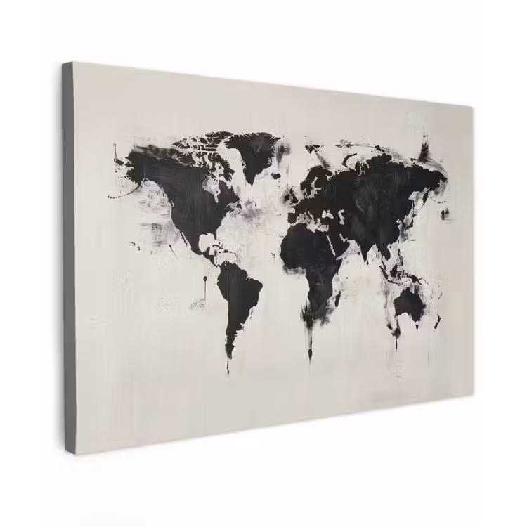 Wereldkaart - Textuur - Verf Tuinposter op houten frame 2 cm dik klein -3d