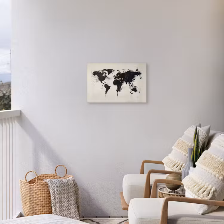 Wereldkaart - Textuur - Verf Tuinposter op houten frame 2 cm dik klein -sfeer1