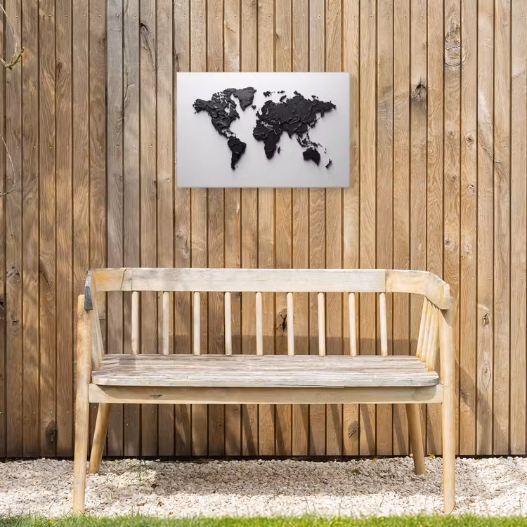Wereldkaart - Structuur - Zwart Tuinposter op houten frame 2 cm dik klein -sfeer4