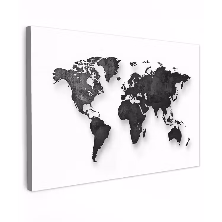 Wereldkaart - Diepte - Zwart Tuinposter op houten frame 2 cm dik klein -3d