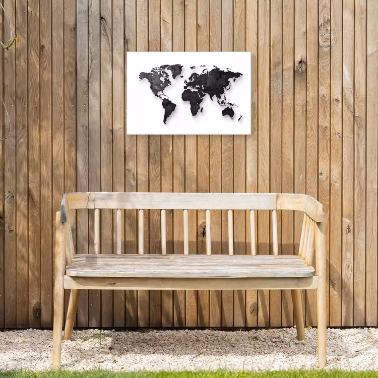 Wereldkaart - Diepte - Zwart Tuinposter op houten frame 2 cm dik klein -sfeer4