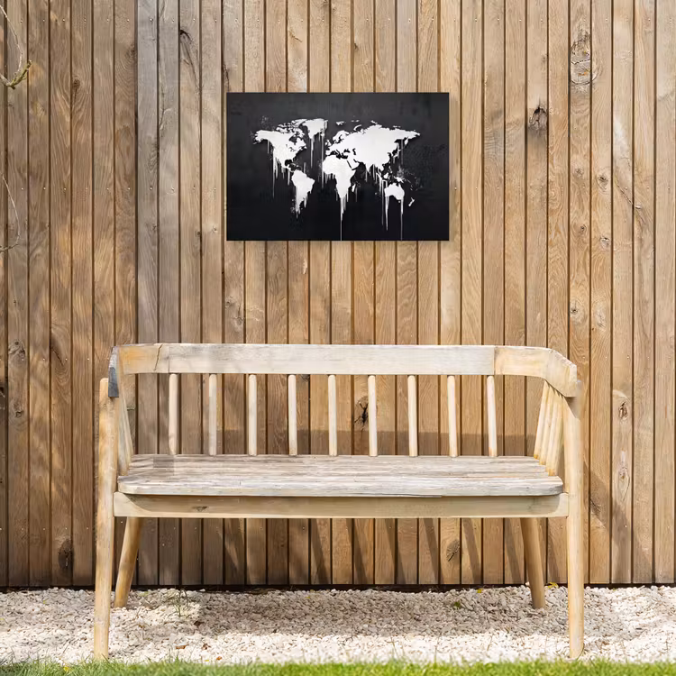Wereldkaart - Inkt - Wit Tuinposter op houten frame 2 cm dik klein -sfeer4