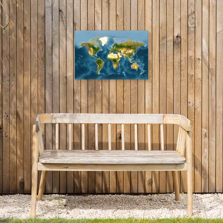Wereldkaart - Topografisch reliëf Tuinposter op houten frame 2 cm dik klein -sfeer4