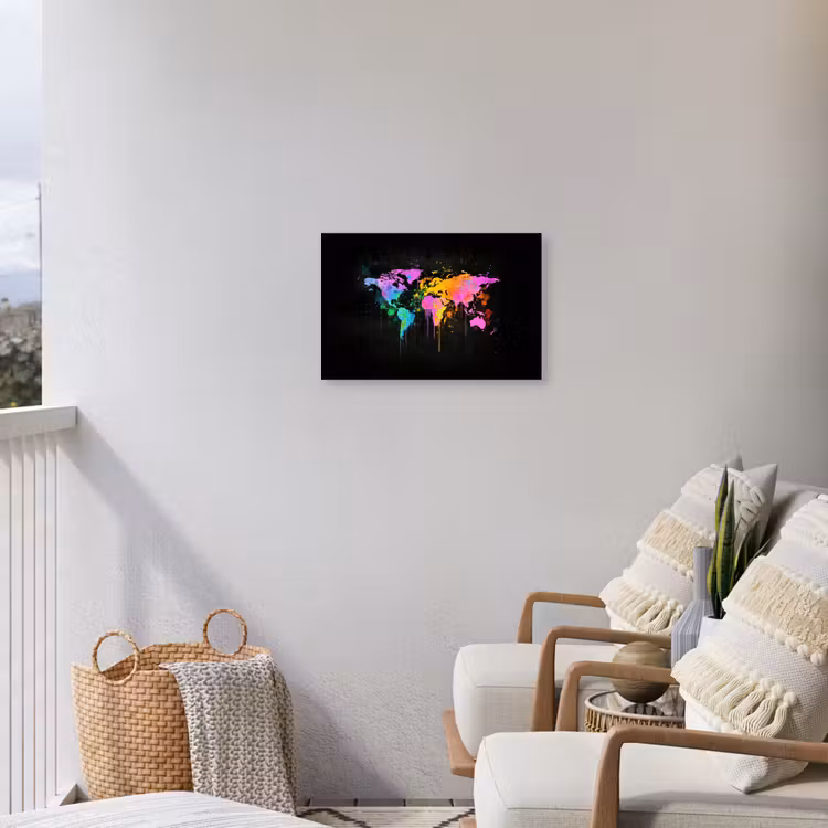 Wereldkaart - Druppen - Abstract - Roze Tuinposter op houten frame 2 cm dik klein -sfeer1