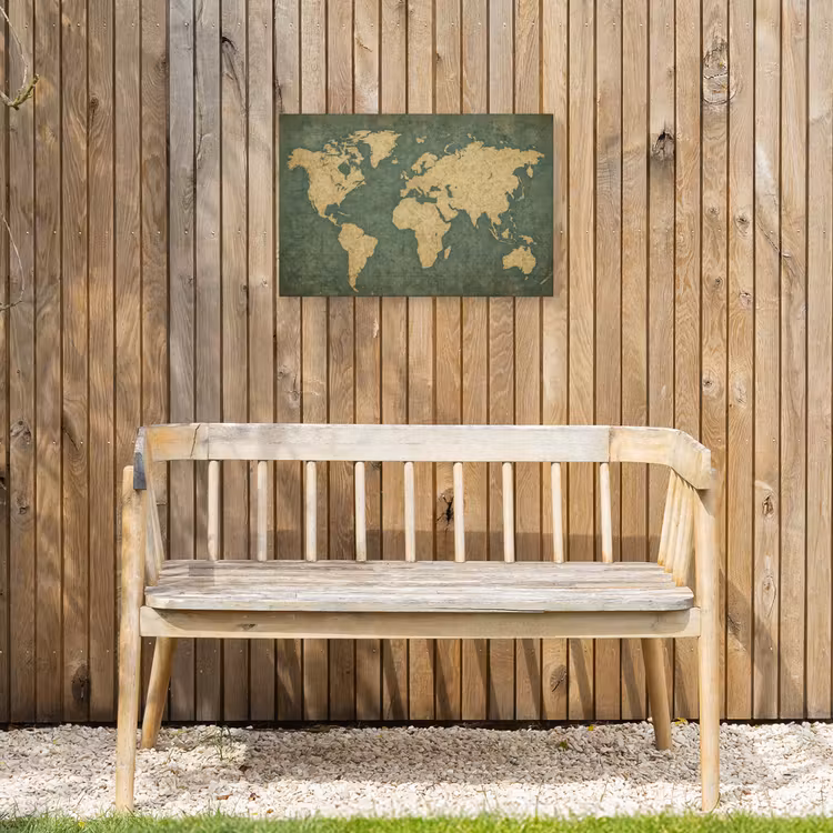 Wereldkaart - Verweerde uitstraling - Subtiel Tuinposter op houten frame 2 cm dik klein -sfeer4