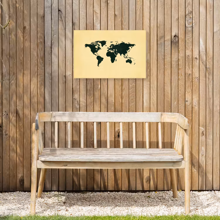 Wereldkaart - Vintage - Groen Tuinposter op houten frame 2 cm dik klein -sfeer4