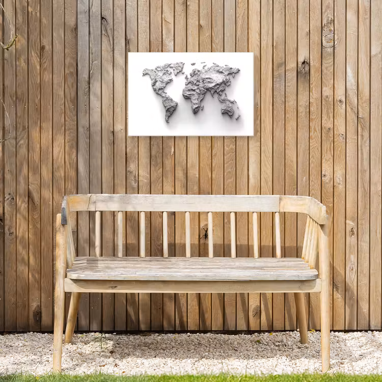 Wereldkaart - Wit - Betonstructuur Tuinposter op houten frame 2 cm dik klein -sfeer4