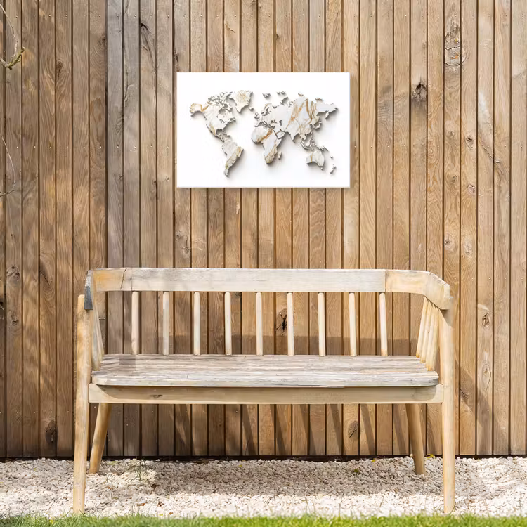 Wereldkaart - Wit Marmer - Luxueus Tuinposter op houten frame 2 cm dik klein -sfeer4