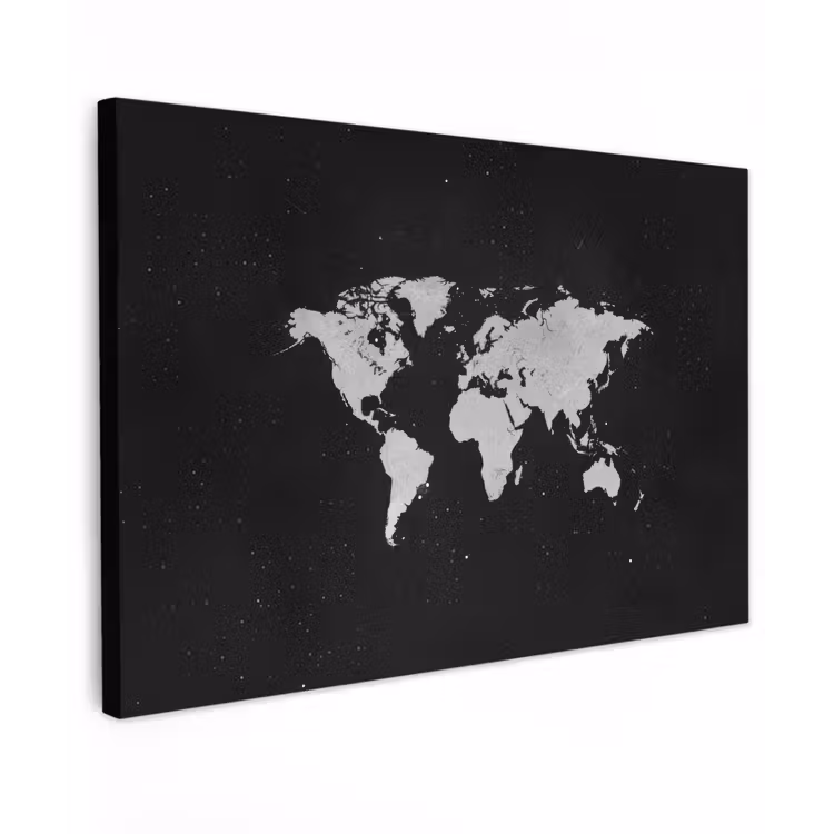 Wereldkaart - Ruimte - Zwart Tuinposter op houten frame 2 cm dik klein -3d