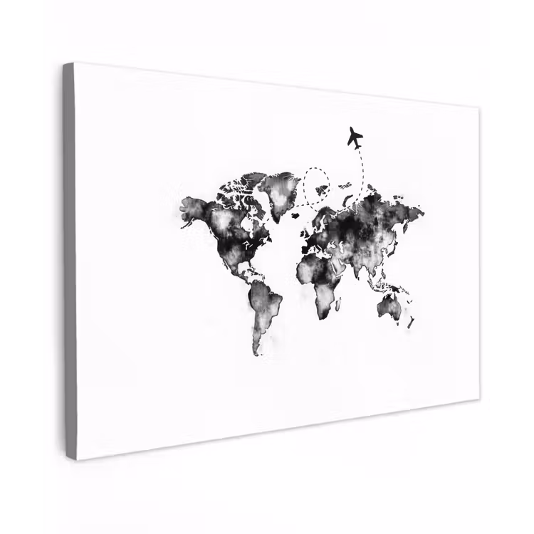 Wereldkaart - Wereldreis - Inkt Tuinposter op houten frame 2 cm dik klein -3d
