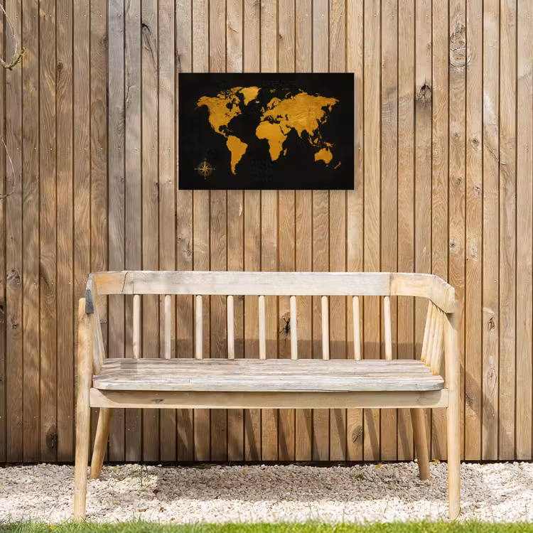 Wereldkaart - Windroos - Raster - Klassiek Tuinposter op houten frame 2 cm dik klein -sfeer4