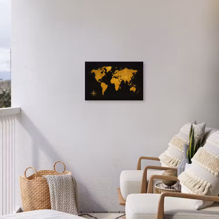 Wereldkaart - Windroos - Raster - Klassiek Tuinposter op houten frame 2 cm dik klein -sfeer1