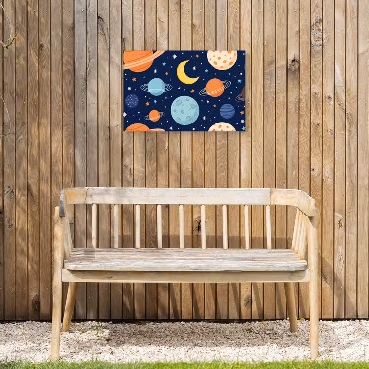 Ruimte - Planeten - Kleurrijk Tuinposter op houten frame 2 cm dik klein -sfeer4