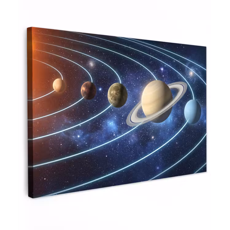 Ruimte - Zonnestelsel - Blauw Tuinposter op houten frame 2 cm dik klein -3d