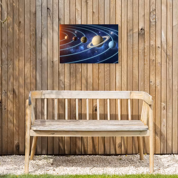 Ruimte - Zonnestelsel - Blauw Tuinposter op houten frame 2 cm dik klein -sfeer4
