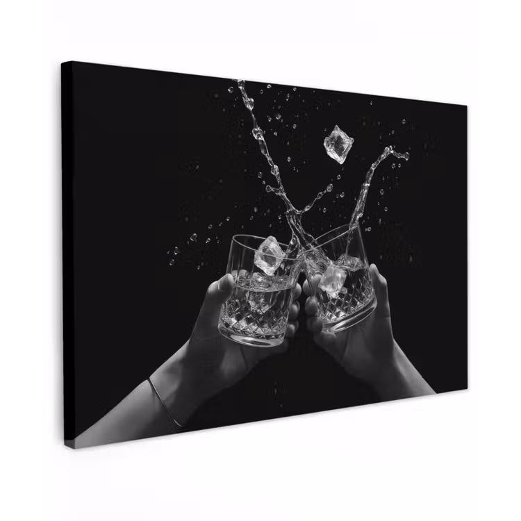 Whickyglazen - Ijs - Spetters - Zwart Tuinposter op houten frame 2 cm dik klein -3d