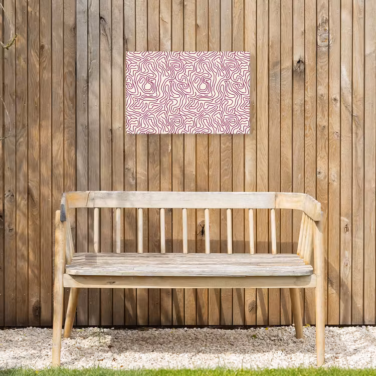 Kronkelende lijn - Magenta - Crème Tuinposter op houten frame 2 cm dik klein 845 -sfeer4