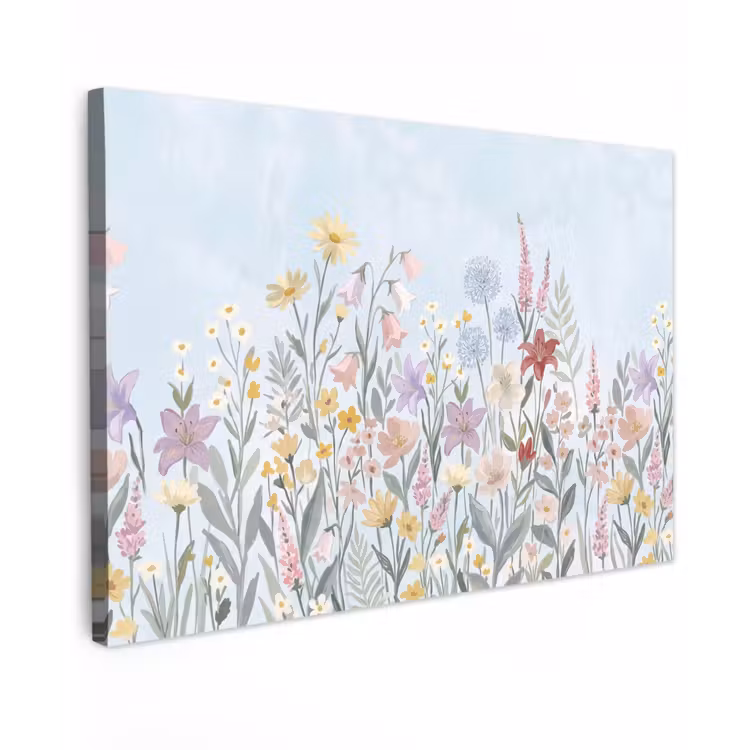 Weidebloemen - Illustratie - Kleurrijk Tuinposter op houten frame 2 cm dik klein -3d