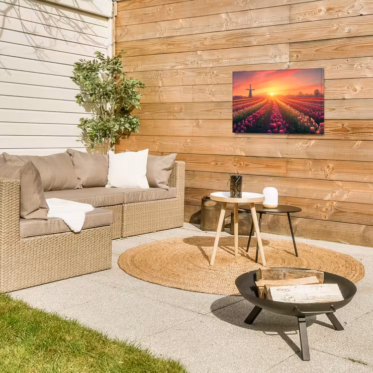 Windmolen - Zonsondergang - Landschap Tuinposter op houten frame 2 cm dik klein -sfeer2