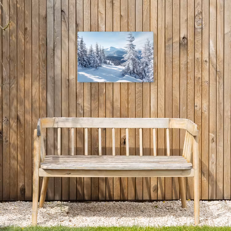 Winterlandschap - Natuur - Berg - Bomen - Sneeuw Tuinposter op houten frame 2 cm dik klein -sfeer4