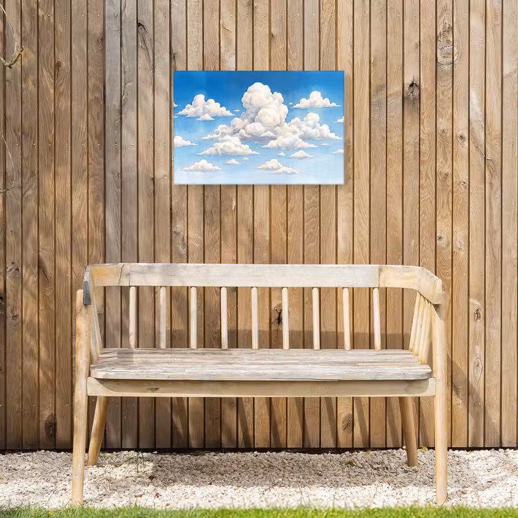 Wolken - Blauwe lucht - Natuur - Modern - Wit Tuinposter op houten frame 2 cm dik klein -sfeer4