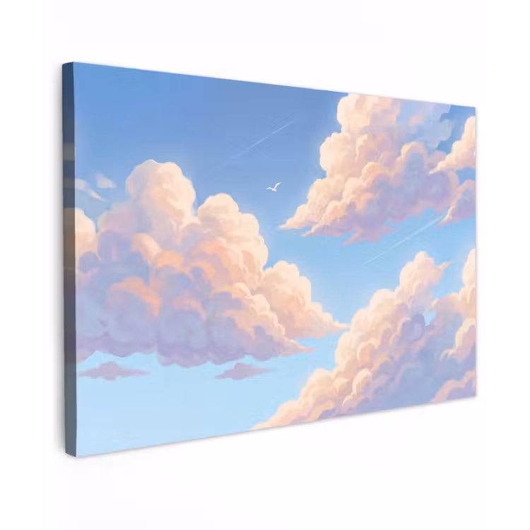 Wolken - Lucht - Natuur - Blauw Tuinposter op houten frame 2 cm dik klein -3d