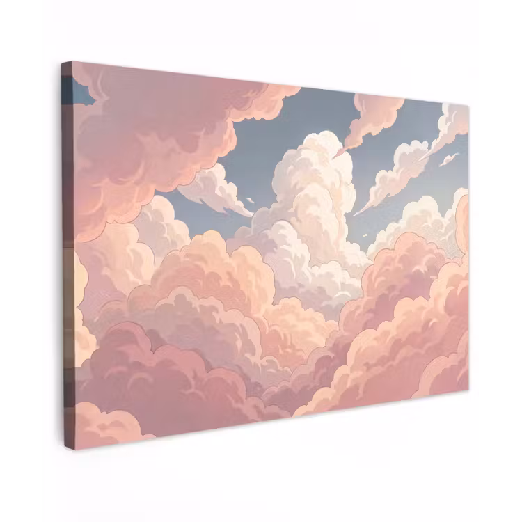 Wolken - Lucht - Natuur - Pastel - Roze Tuinposter op houten frame 2 cm dik klein -3d