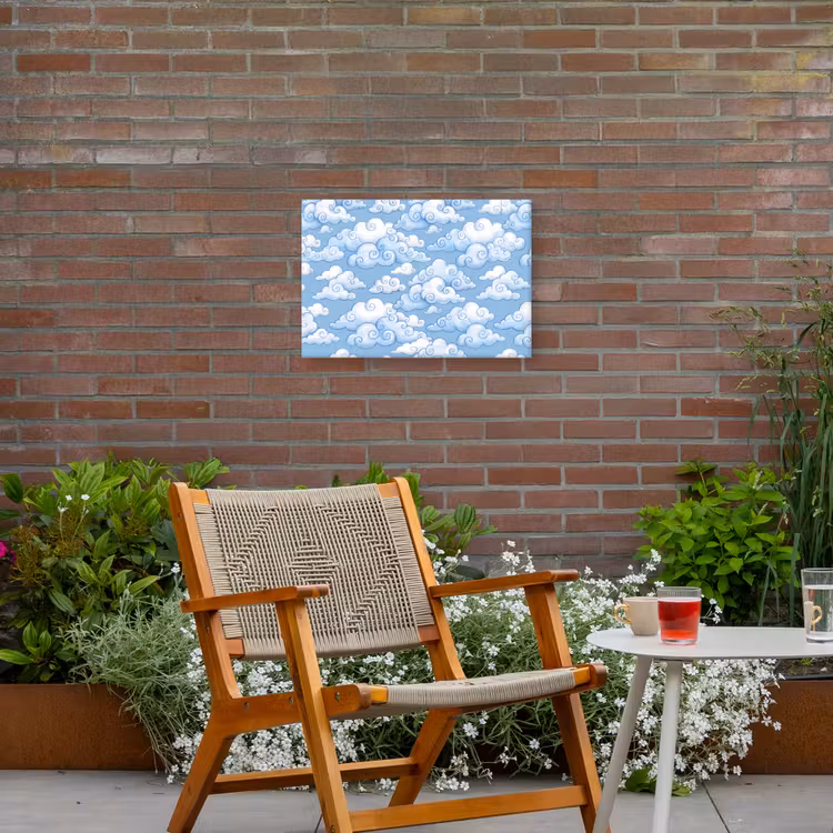 Wolken - Patroon - Hemel - Illustratie - Wit Tuinposter op houten frame 2 cm dik klein -sfeer3