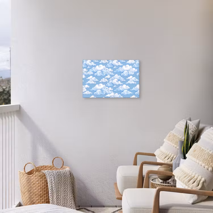 Wolken - Patroon - Hemel - Illustratie - Wit Tuinposter op houten frame 2 cm dik klein -sfeer1