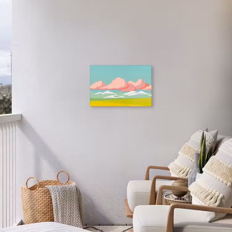 Wolken - Roze - Natuur - Modern - Pastel Tuinposter op houten frame 2 cm dik klein -sfeer1