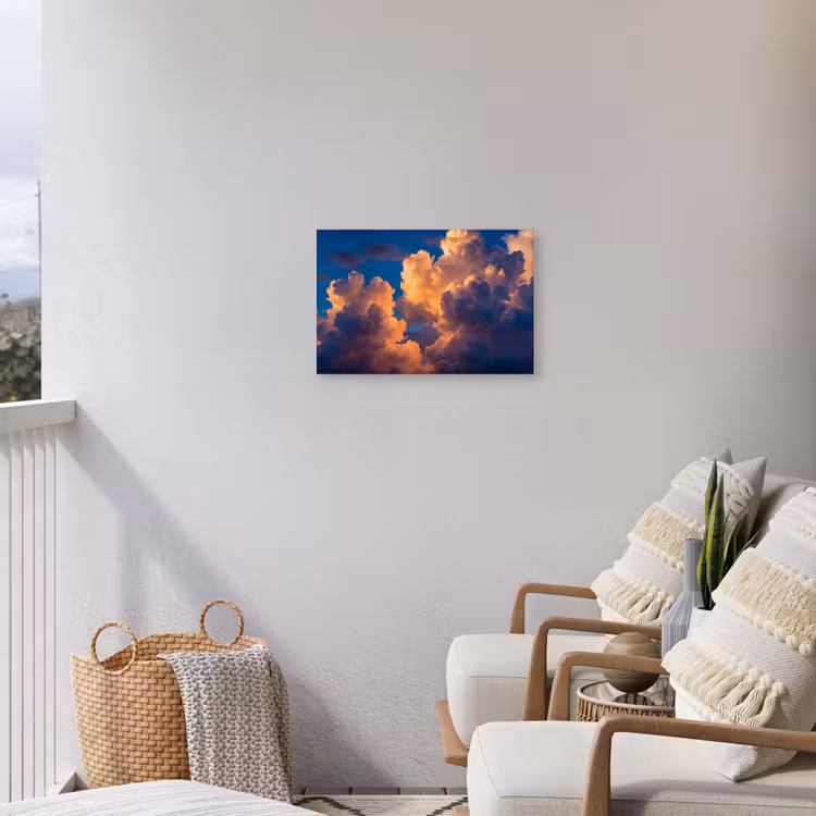 Wolken - Zonsondergang - Natuur - Oranje - Blauw Tuinposter op houten frame 2 cm dik klein -sfeer1