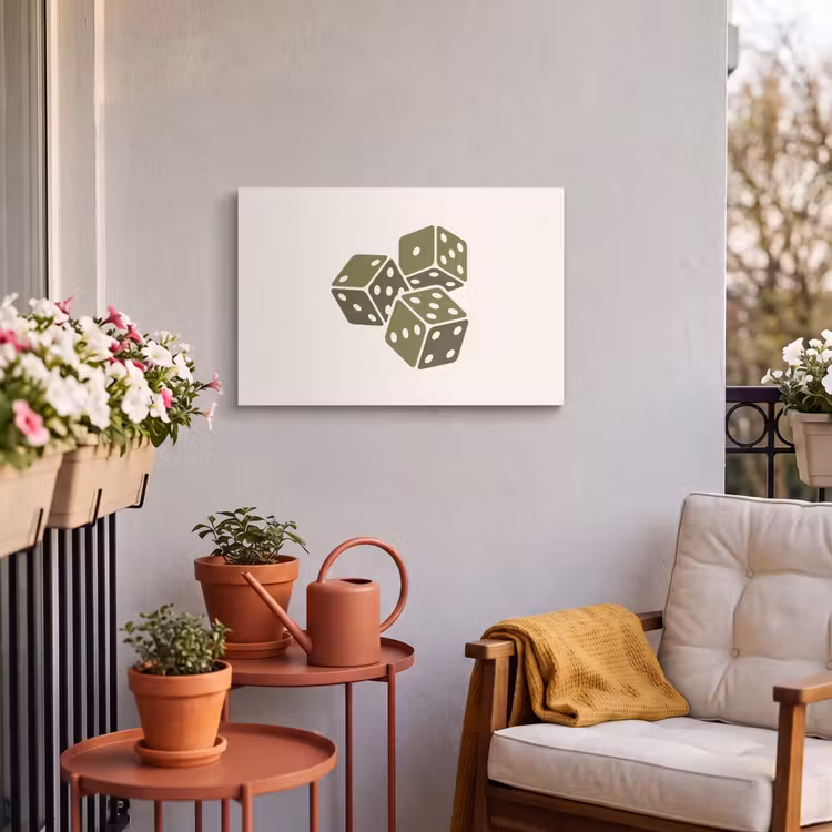 Dobbelsteen - Spel - Groen - Abstract Tuinposter op houten frame 2 cm dik klein -sfeer1