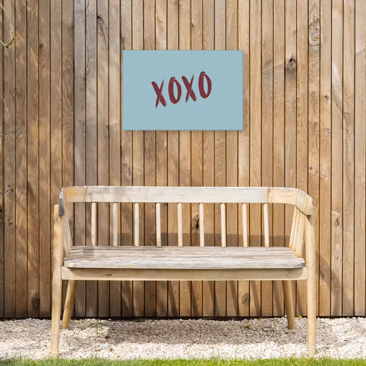 XOXO - Blauw - Rood Tuinposter op houten frame 2 cm dik klein -sfeer4