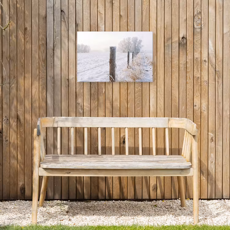Hek - Sneeuw - Mist - Platteland - Nostalgisch Tuinposter op houten frame 2 cm dik klein -sfeer4