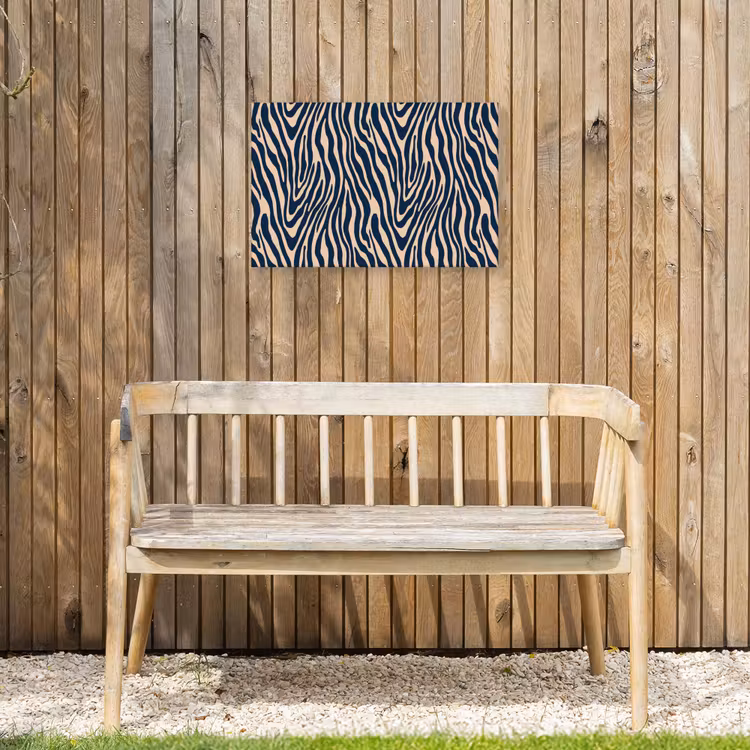 Zebra - Patroon - Blauw - Beige Tuinposter op houten frame 2 cm dik klein 845 -sfeer4