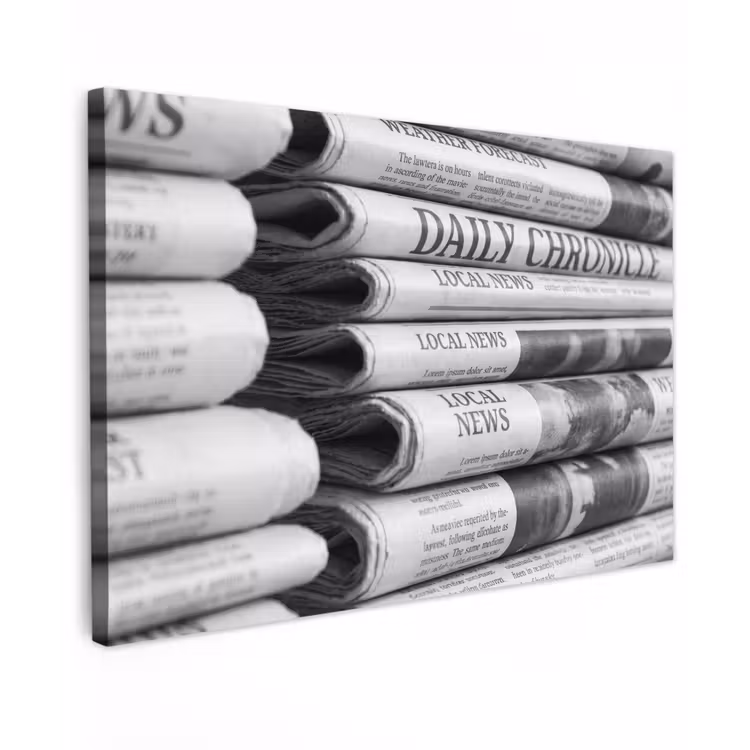 Krant - Stapel - Nieuws - Zwart-wit - Media Tuinposter op houten frame 2 cm dik klein -3d